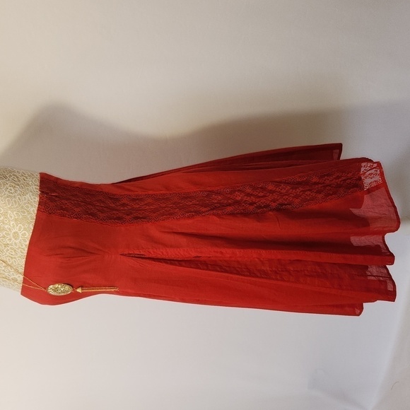Moulinette Soeurs Anthropologie Women's Red Strapless A-Line Lace Trim Dress 4/6 - Picture 6 of 12